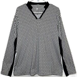 TAIL Golf Top Womens XXL Black White Chain Link Print Long Sleeve V Neck Stretch